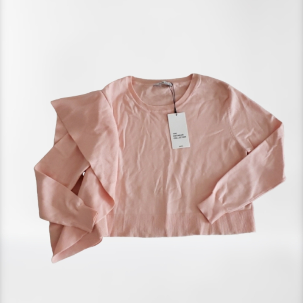 Zara Womens Pink Ruffle Knit Crop Sweater